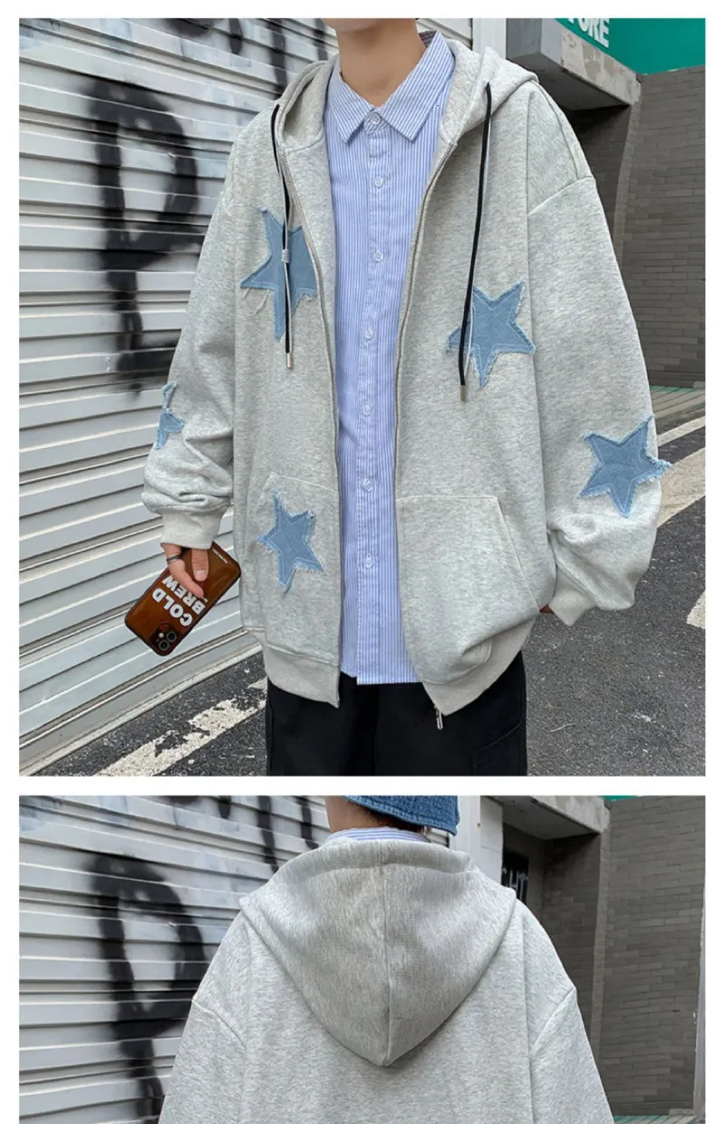 Y2K Zip Up Jackets With Harajuku Star Patch, Oversized Y2K Zip Up Jackets With Harajuku Star Patch, Oversized