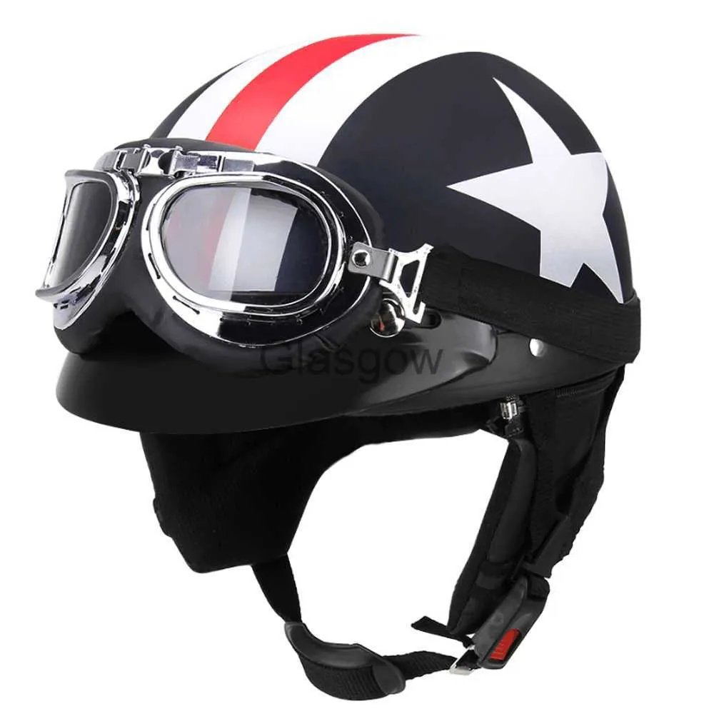 Motorcykelhjälmar Vintage Motorcykelhjälm Motorcykel Vespa Open Face Half Motor Helmets Visor Goggles Electric Helmet X0731