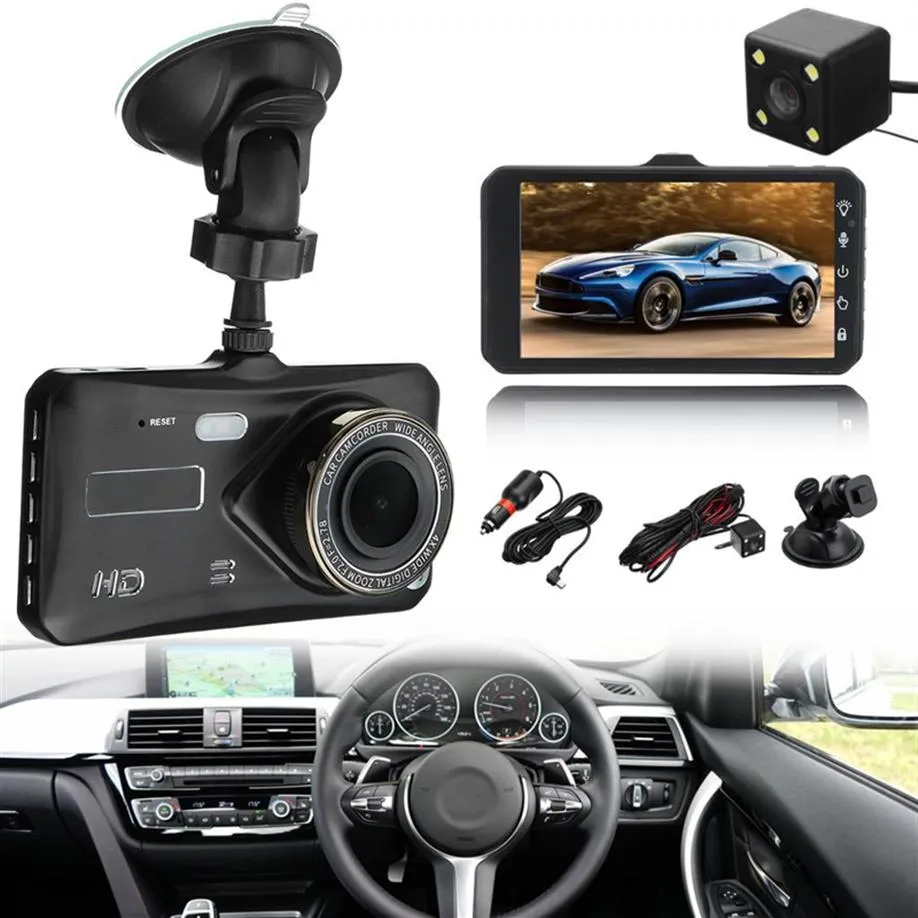 2Ch Car DVR Driving Recorder Dashcam 4 Touch Screen Full HD 1080P 170° Wide View Angle Night Vision G-sensor Loop Recording 273x