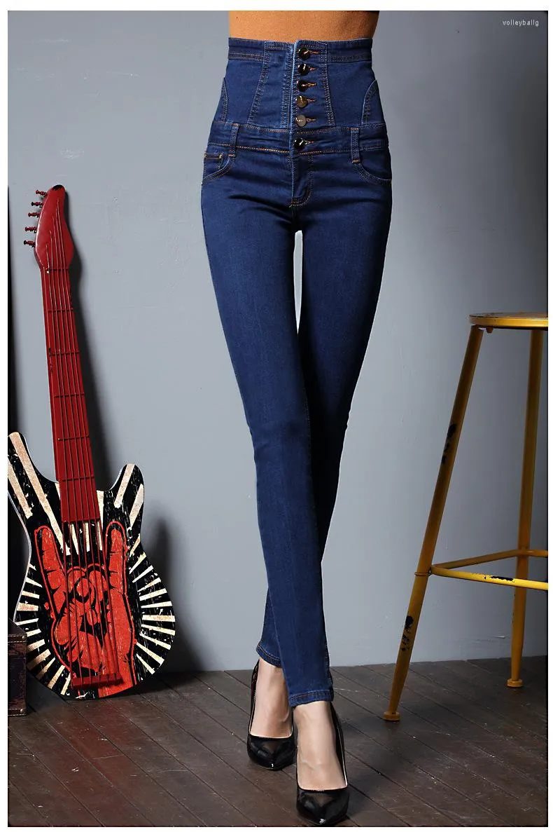 Women's Jeans Unlined Or Warm Fleece Ultra High Waist Plus Large Size Lace-up Buttons Skinny Elastic Denim Pencil Pants