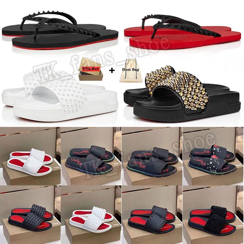 With Box 2023 Designer Red Bottom Sandals Rubber Slippers Thick Bottoms Sandal Luxury Loafers for Mens Women Flip Flops Red Sole Slides Outdoor Indoor Slipper 35-47