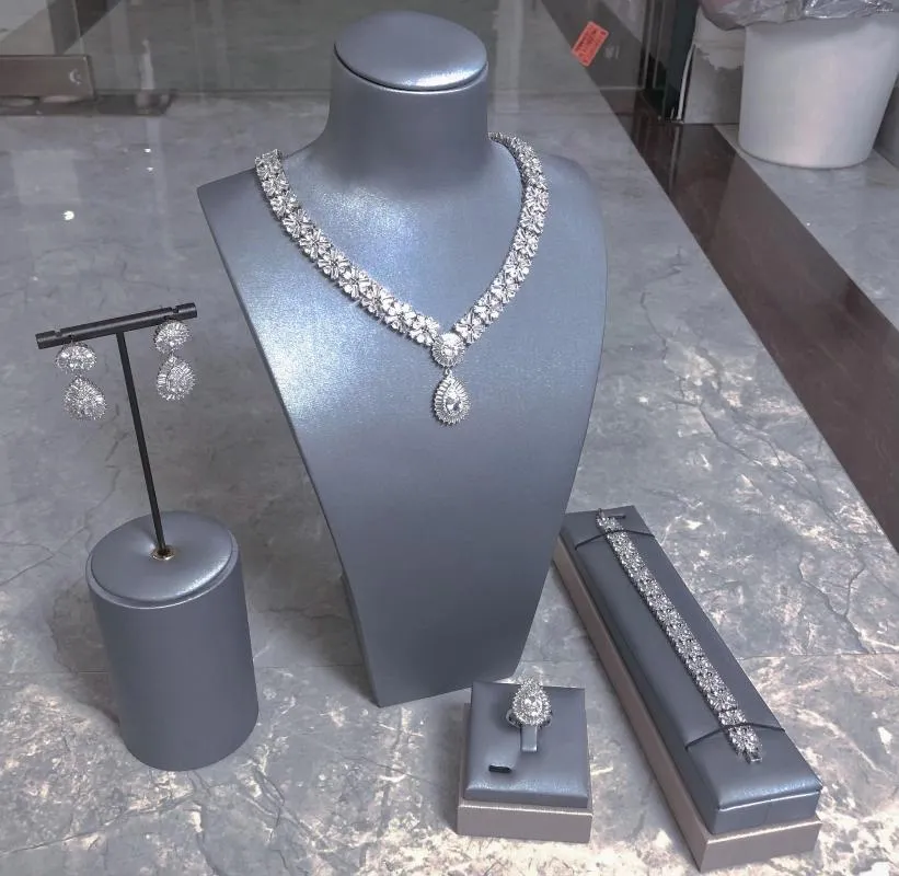 Halsbandörhängen Set Dubai White Color Jewelery Luxury Cubic Zirconia Earring Armband Party Jewelry for Women