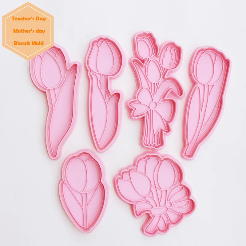 Bakvormen Tulip Cookie Mould Frosted Biscuit Cookies Cutter Fondant Stamp Emboser Cake Tool Pastry and Bakery Kitchen Tools 230731