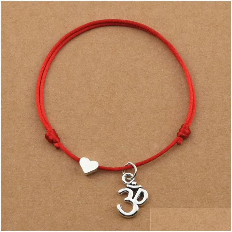 Charm Bracelets Personality Love Heart Red Rope Thread Cords Buddha Hindu Ohm Aum Symbol Yoga Om For Women Men Couple Gifts Drop Deliv Dh7Qg