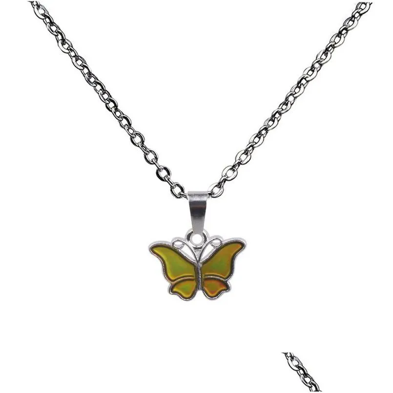 Pendant Necklaces Color Changing Butterfly Necklace Cute Temperature Sensing Women Fashion Jewelry Will And Sandy Drop Delivery Pendan Dhex8