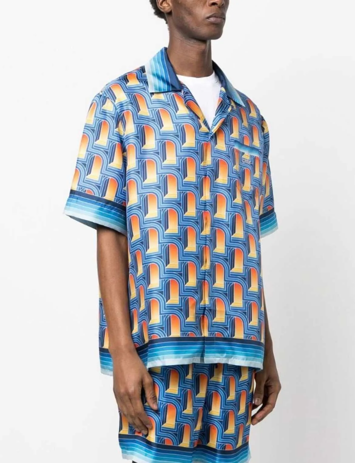 Chemise hawaïenne CASABLANCA 23 Dreamgate Amoureux des hommes et des femmes même chemise à manches courtes en soie sergé blanc