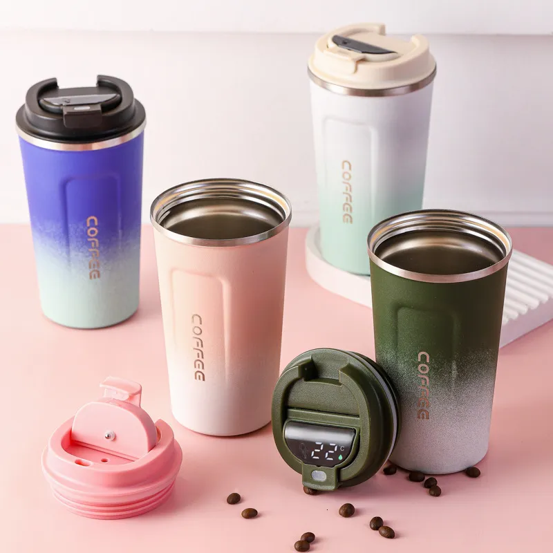 Тумблеры из нержавеющей стали Cumbler Coffee Mug Smart Travel Travel Thermos Temperment Demperain Demplect Iosuled Car Portable Vacuum Flks 230731