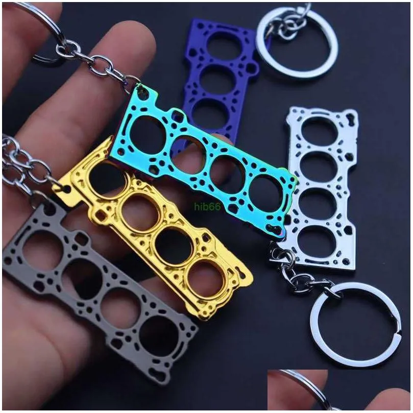 Keychains Lanyards Ckmo Tuning Keychain Car Modification Cylinder Head Engine Gasket Model Key Ring Diy Chain For F1 Racing Fans Gif Otpah