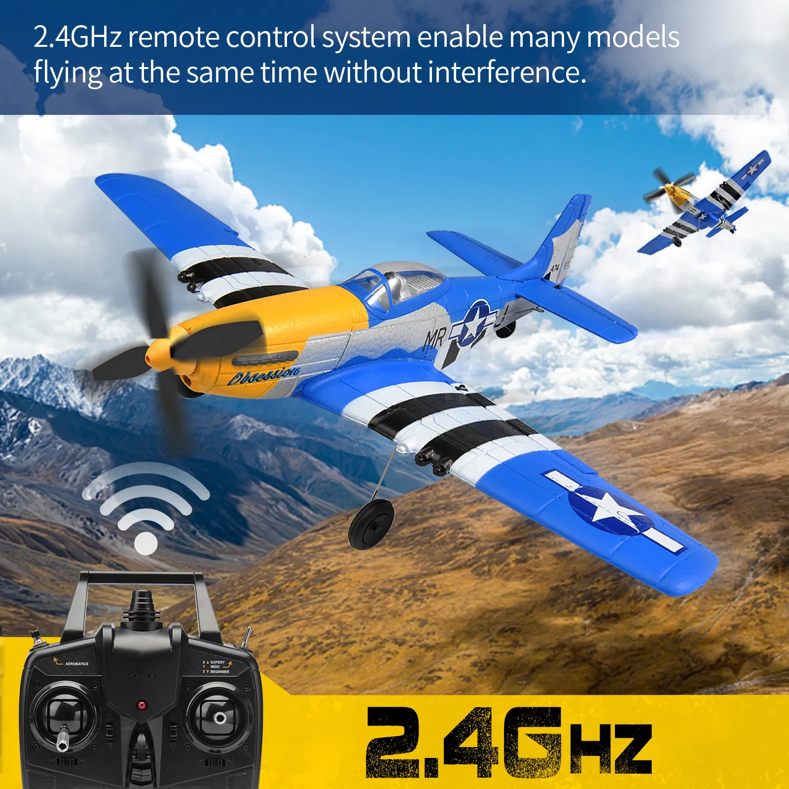 Volantex RC Aereo P51D V2 400mm RTF | Warbird 4CH con Giroscopio XPilot per Principianti