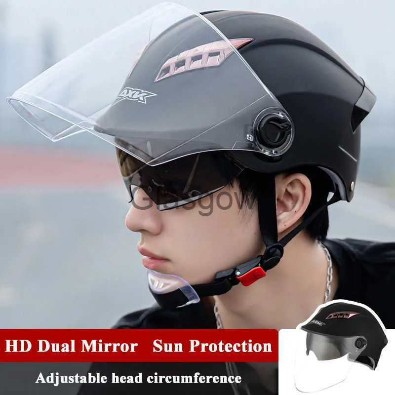 Motorcykelhjälmar Motorcykelhjälmar för vuxen elektrisk fordonsmotorhalface Helemt HD Dual Mirror Sun Protection Lightweight Safety Cap X0731