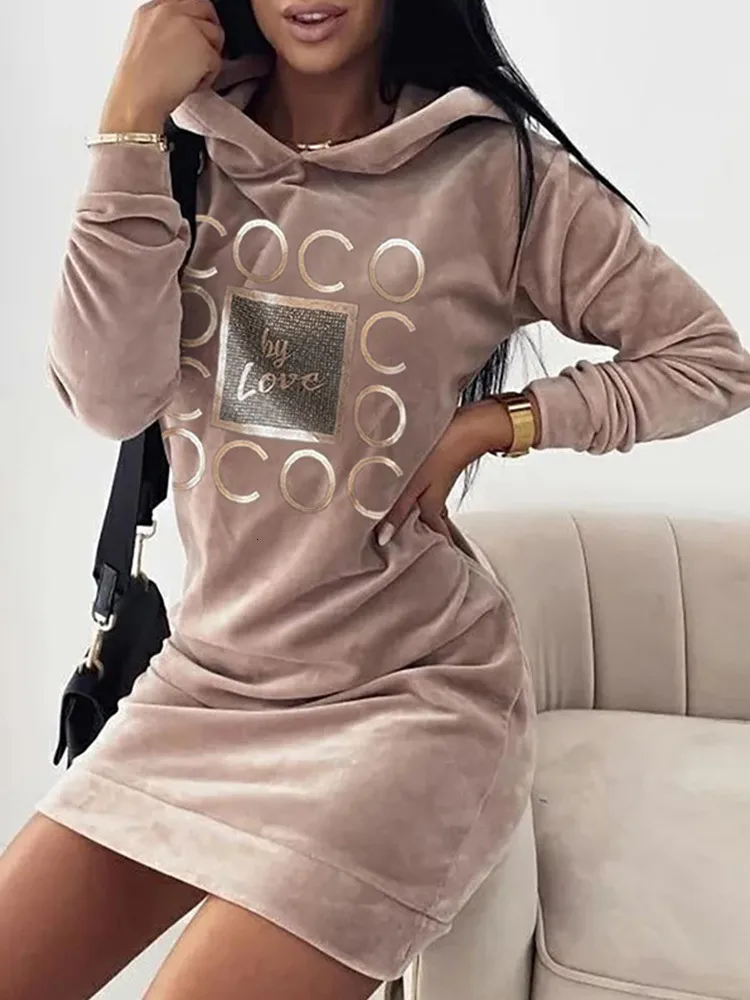 Kadın Hoodies Sweatshirt Uzun Sweater Elbiseler Aşk Baskı Kapşonlu Gevşek Yüksek Yakalı Kollu Kazak Sonbahar Kış Y2K Street Stil Top 230731
