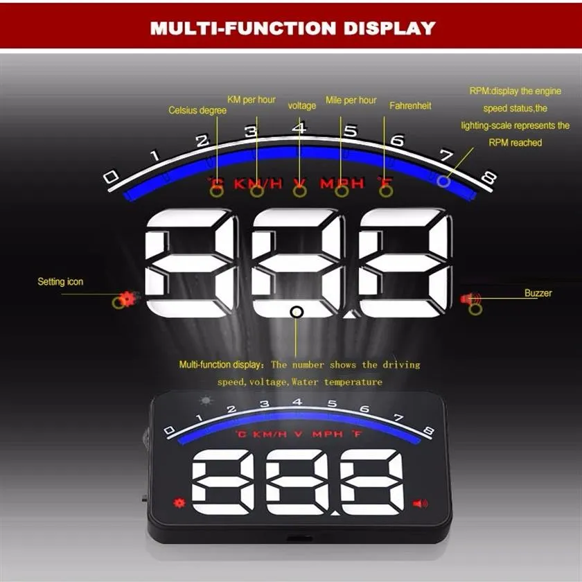 Araba Gösterge Tablosu Projektörü OBD2 Kafa Ekran Araç Ön Cam Hud Mini 3 5 İnç Profesyonel Araba Alarm Sistemi2891