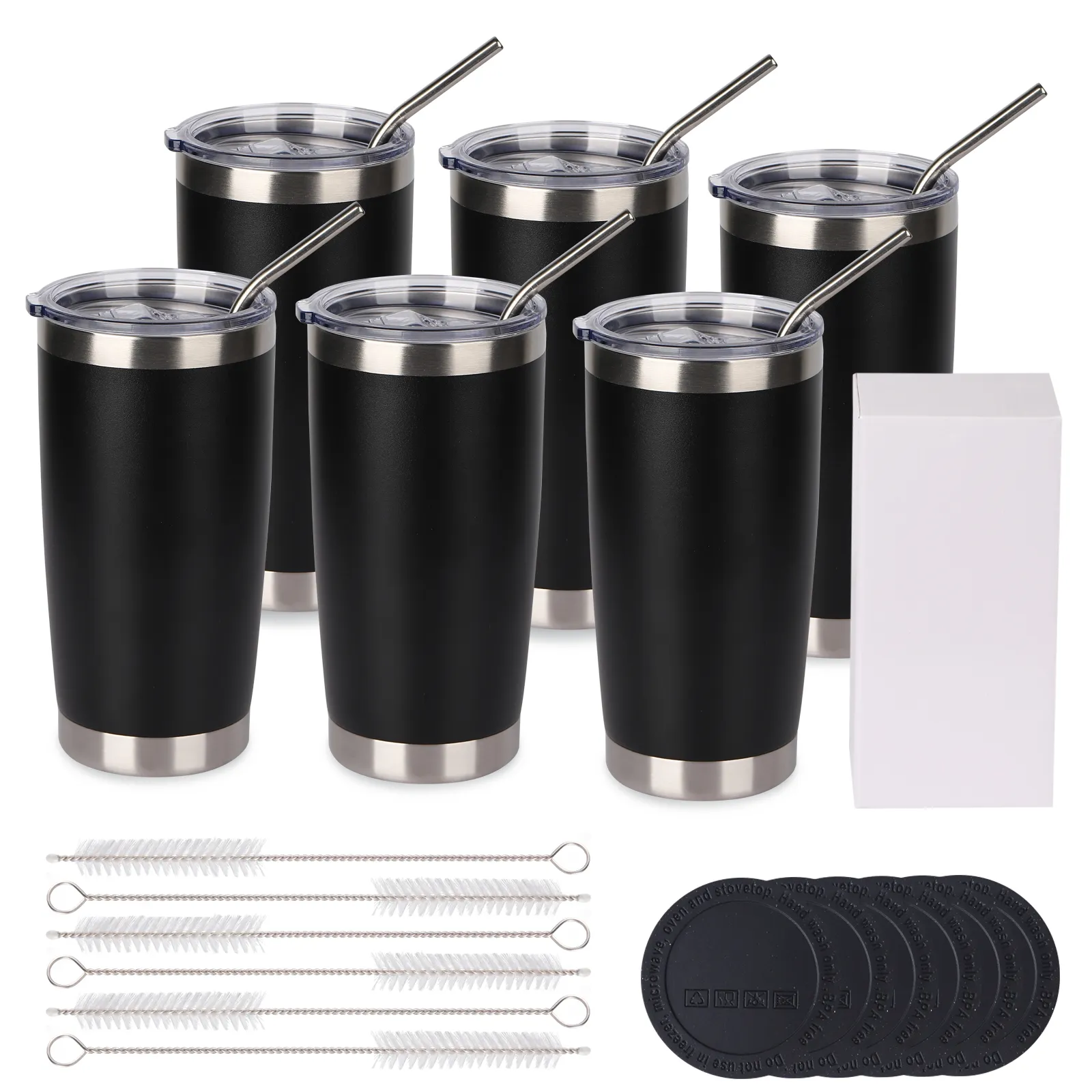 Gobelets USA entrepôtLot de 6 gobelets de 20 oz avec couvercle et tasse à paille en métal en vrac isolé sous vide tasse à café en poudre à double paroi 230729