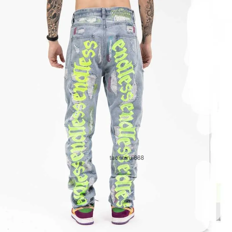 Fg Herrenbekleidung Herbst Neue trendige Marke High Street Stickerei Perforierte Jeans Hosen für Männer und Frauen