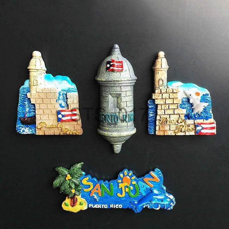 Kylmagneter Puerto Rico 3D Creative Magnetic Kylskåp klistermärken San Juan Tour Commemorative Painted Decorative Crafts Kylmagnet Decor x0731