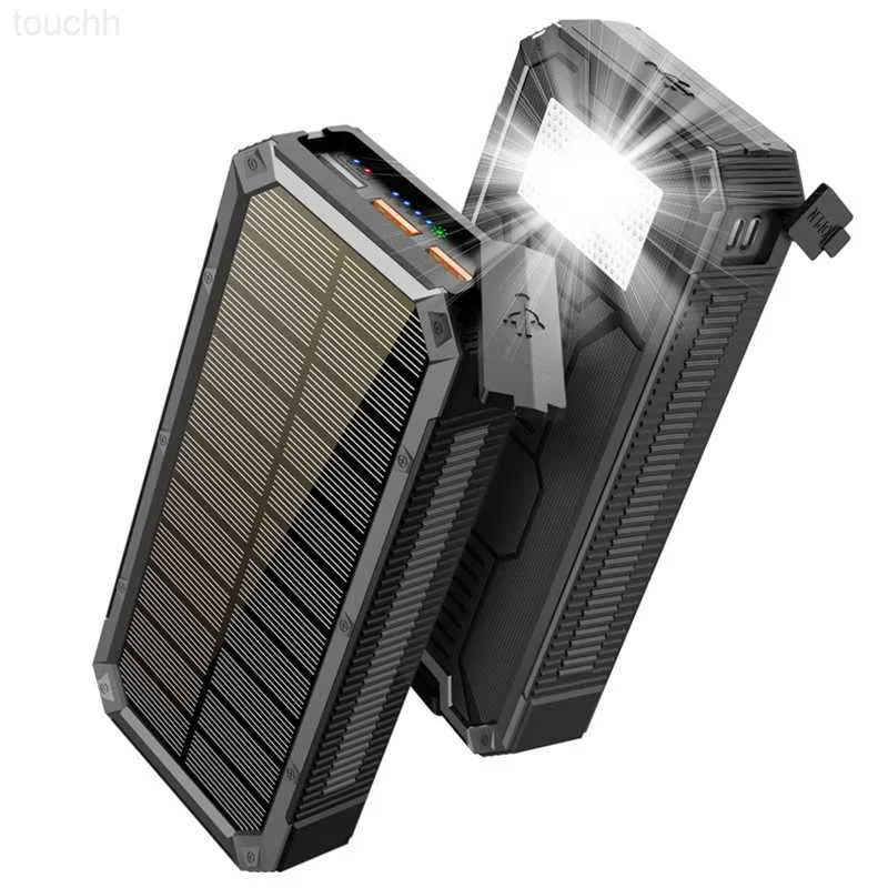 Bancos de energía para teléfonos celulares PD 18W Banco de energía solar de carga rápida 30000mAh para iPhone 13 Xiaomi Powerbank Batería externa Poverbank impermeable con luz L230731