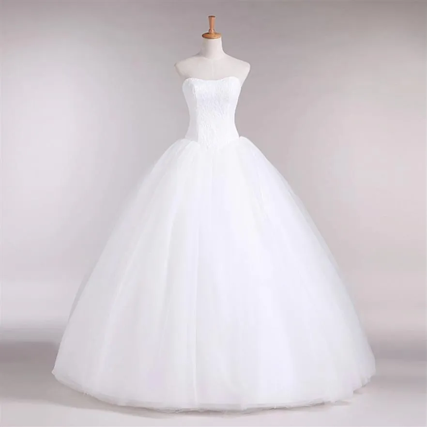 Dentelle Tulle robe de bal robes de mariée avec décolleté en coeur 2019 robe de mariée Simple à lacets robe de mariée blanc Ivory258S