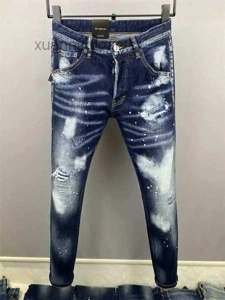 Herr jeans pantalones vaqueros lyx män denim dsquare broderi byxor mode hål kläder uy3y