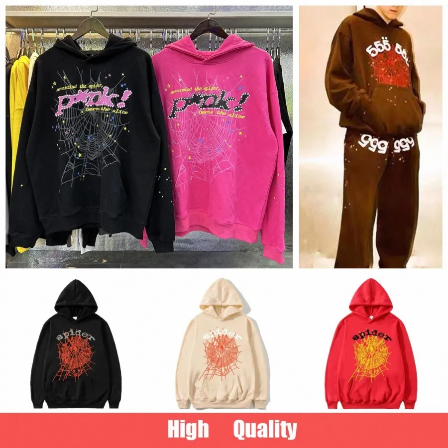 Sp5der Young Thug 555555 Mens Women Hoodie Hoodies Sweatshirt Pink Foam Print Spider Web Graphic Sweatshirts Pullovers Sweatshirt Joggers V48e#