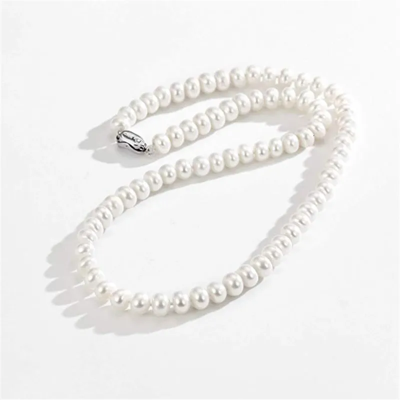 Strands Strings Dainashi White 7-10 мм пресноводные культивируемые жемчужные пряди ожерелье Серебряное серебро серебряные украшения для женщин подарка на день рождения 230729