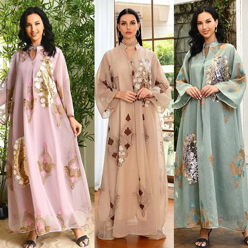 Etniska kläder Mellanöstern gränsöverskridande kvinnor Muslimsk aftonklänning Pearl broderad