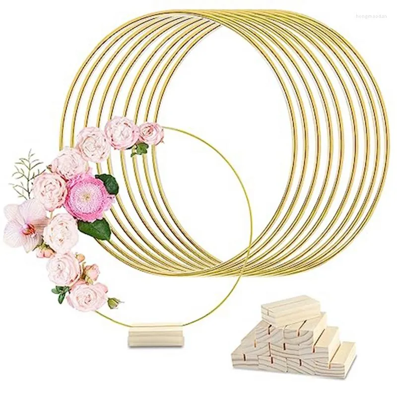 Decoratieve bloemen 10 stuks gouden ringen met standaard voor tafel macrame gouden krans ring middenstuk decoraties