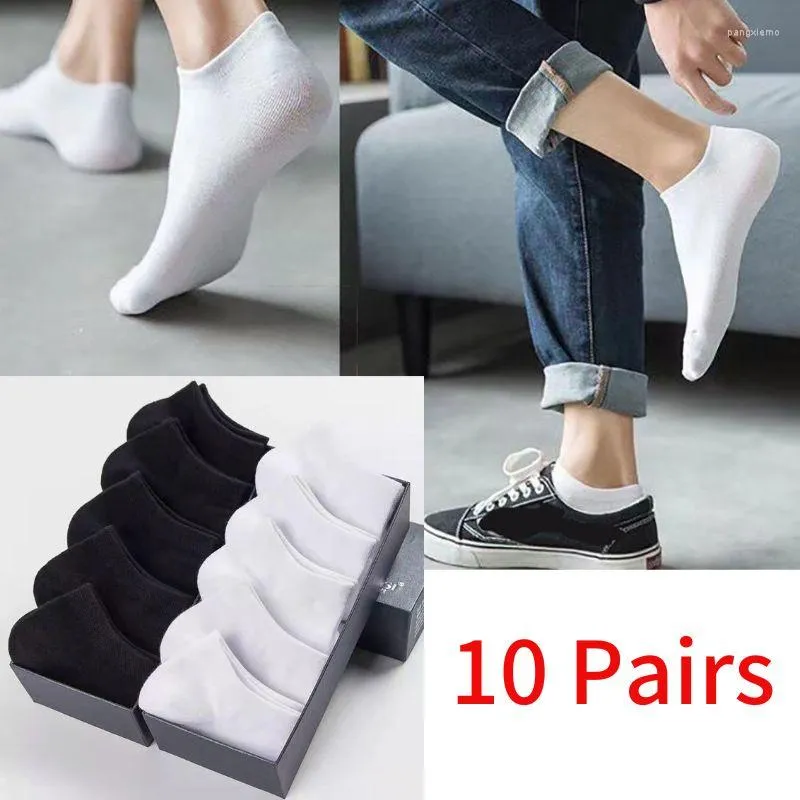 Homme Chaussettes 10 paires Business Couleur unie Respirable Pour Homme Haute qualité Cheville No Show Noir Blanche