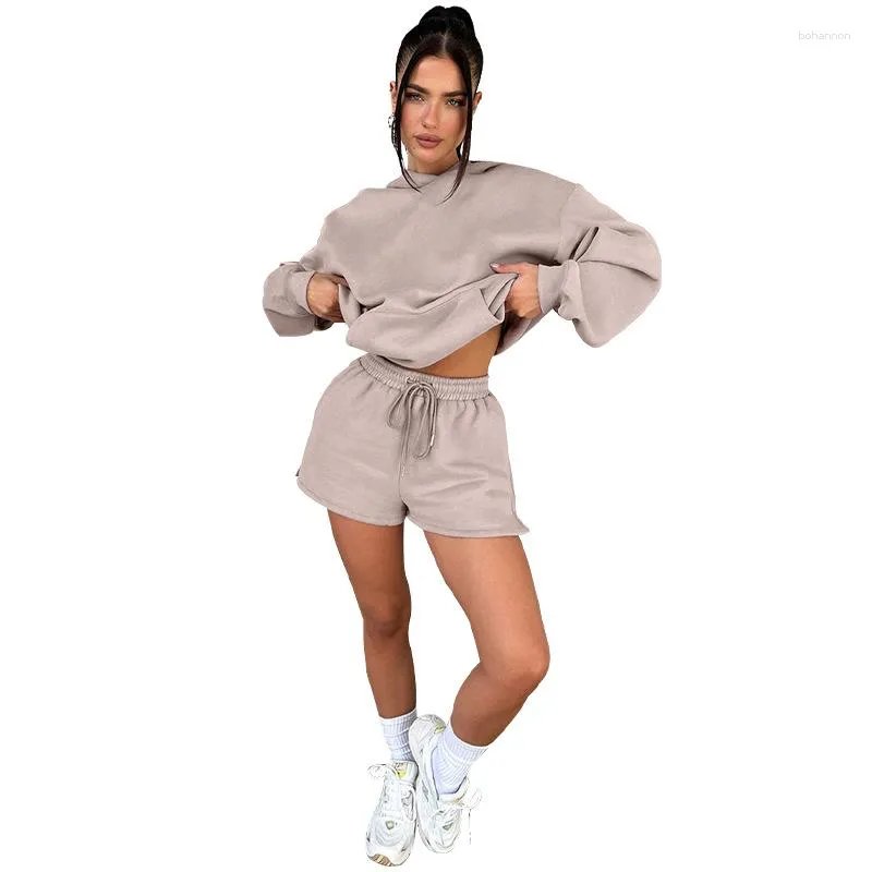 Kvinnors spårdräkter Casual Sporty Pullover Hooded 2 Piece Set Women Streetwear Workout Activewear Fitness Outfits Cloth Shorts Pants Pants