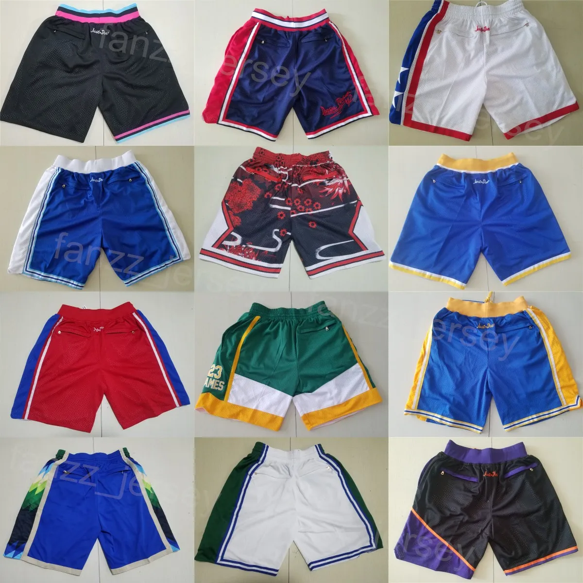 Männer Basketball Tasche Reißverschluss Jogginghose elastische Taille Just Don Shorts Western Eastern Running HipPop solide Reißverschlusshose Sport Kordelzug tragen Mason Plumlee Team