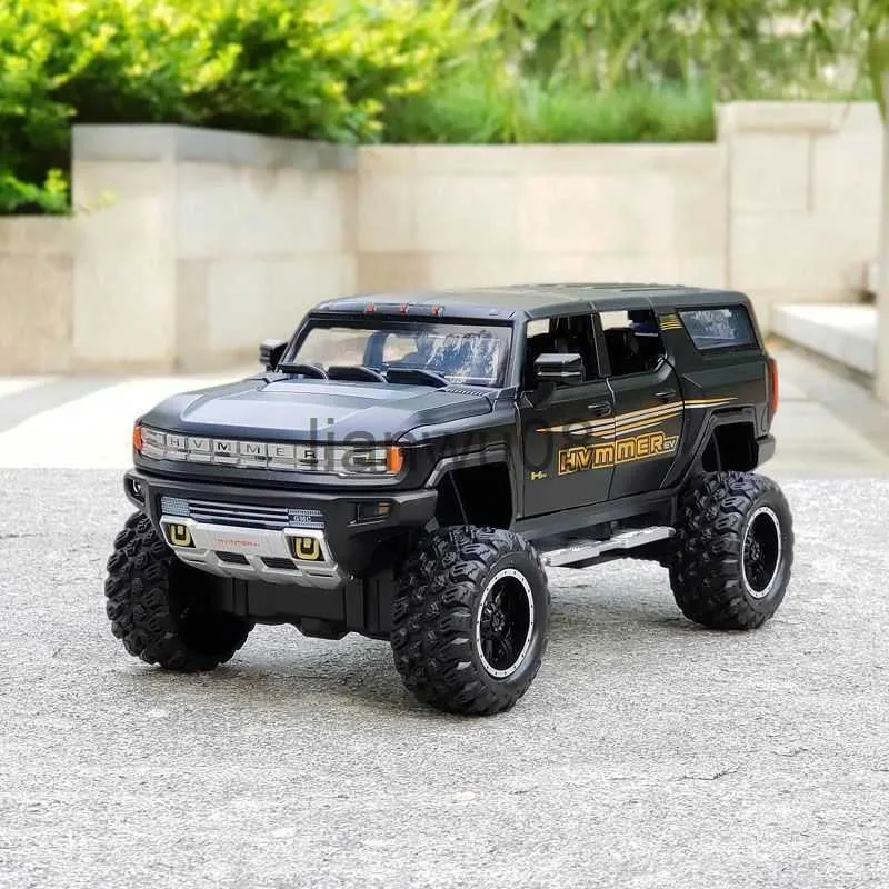 Diecast Model Auto's 124 HUMMER EV Legering Nieuwe Energie Auto Model Diecast Metalen Offroad Voertuigen Auto Model Simulatie Geluid en licht Kinderen Speelgoed Gift x0731