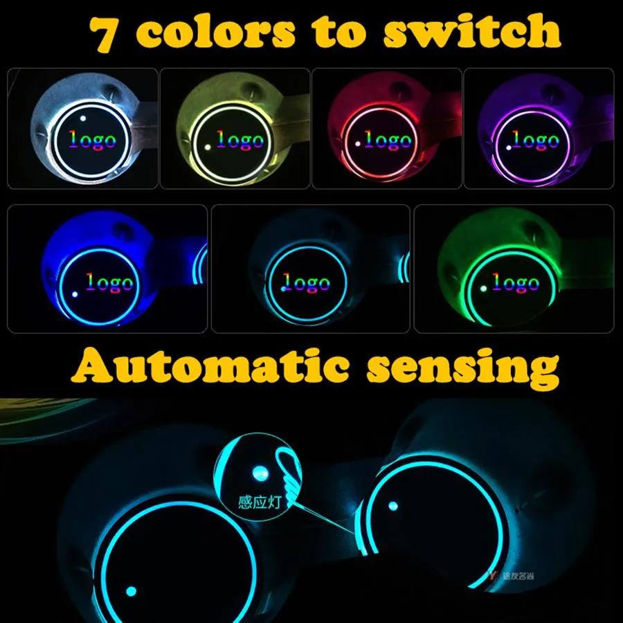 2X voiture dôme LED porte-gobelet automobile intérieur lampe USB multicolore atmosphère lumière porte-boissons tapis anti-dérapant produit Bulb257Y