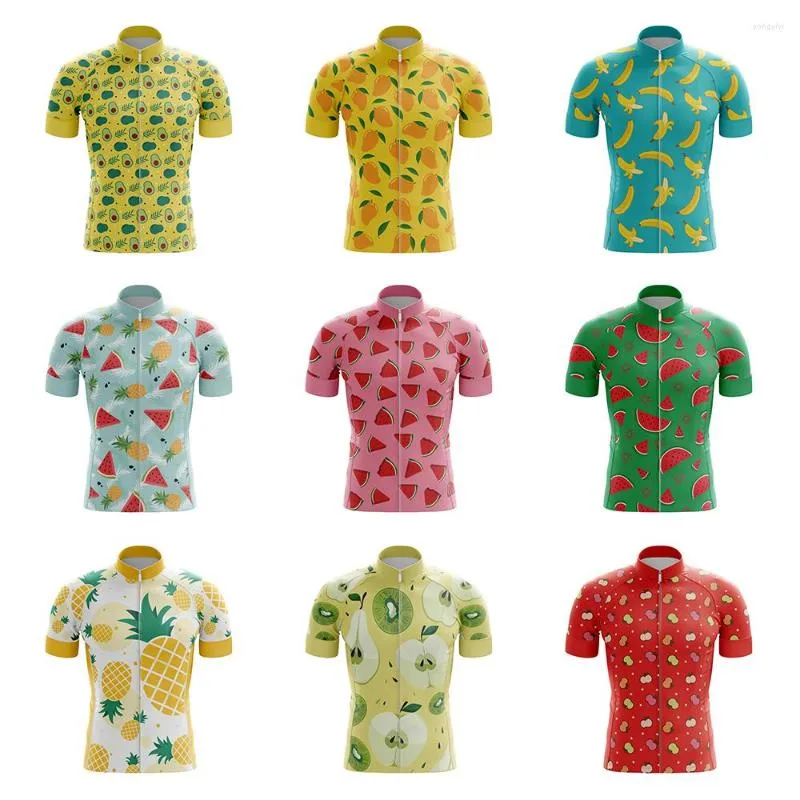 Vestes de course HIRBGOD été maillot de cyclisme pour hommes pour la série de fruits motif à manches courtes vêtements de sport de vélo vêtements d'équitation respirant