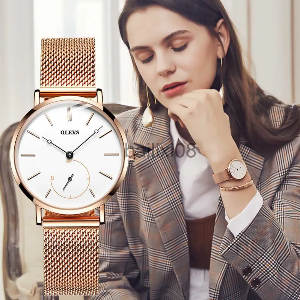 他の時計olevs新しいQuartz Watch for Women Unique Stop Hand Design Elegant Rose Gold Watchstrap Ladies Waterproof WristWrist Watches 5190 J230728