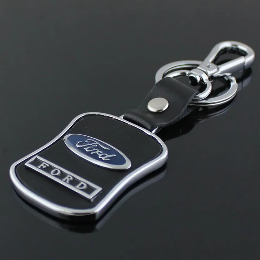 5pcs / lot Porte-clés de voiture en cuir Logo Porte-clés Forme incurvée Composants clés Mode Hommes Taille Porte-clés pour Ford Focus 2 3 Chav228m