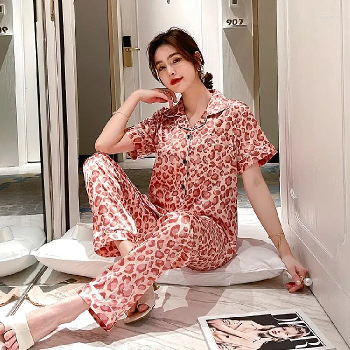 Womens Sleepwear Est Silk Pajamas For Women Sweet Leopard Pyjamas