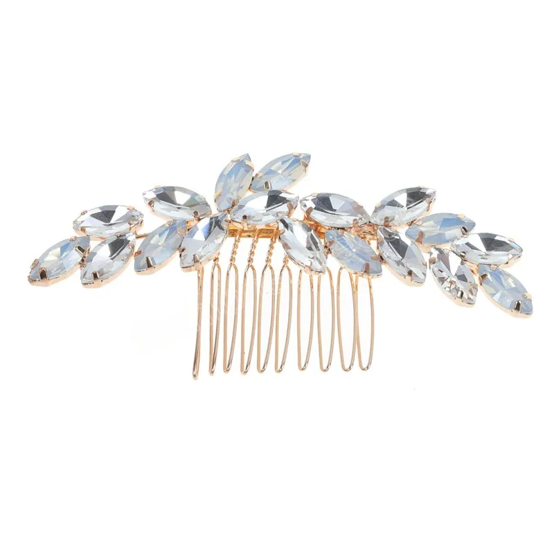 Pettine Per Capelli Da Sposa Con Cristalli E Fiori In Ceramica: Fermaglio Dorato Per Chignon, 11x5 Cm, Per Nozze E Damigelle