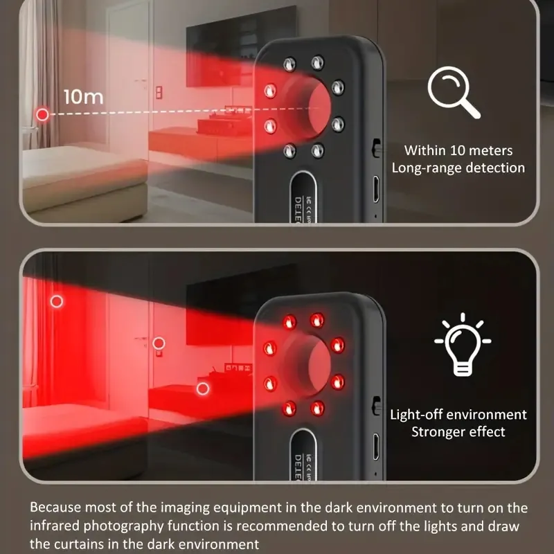 1PC K96 Hög känslighet Anti -positioneringskamera, anti -övervakning, trådlös infraröd detektor, anti -spårning Portable Detector, GPS Camera Detector