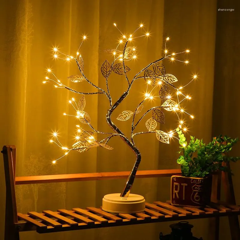 Nattlampor LED -ljus koppartrådslampa USB lysande pärlträd gren för barn sovrum dekoration armaturer