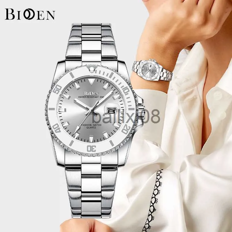 Autres Montres BIDEN Femmes Montre À Quartz Lunette En Céramique Tournante En Acier Inoxydable Wrsitwatch Dames Brelet Étanche Calendrier zegarek damski J230728