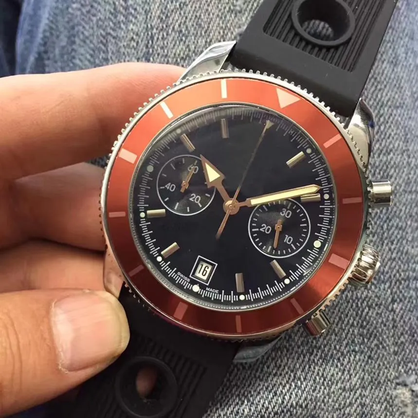 Novo estilo de relógio masculino Brei de alta qualidade Quartzo VK movimento Super Ocean Ceamic Bezel pulseira de borracha 231E