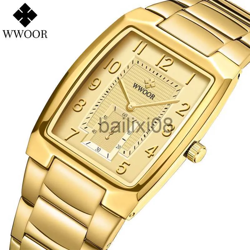 Autres Montres WWOOR Nouvelle Montre En Or Femmes Montre Carré Dames Creative Acier Femmes Brelet Montres Femme Étanche Horloge Relogio Feminino J230728