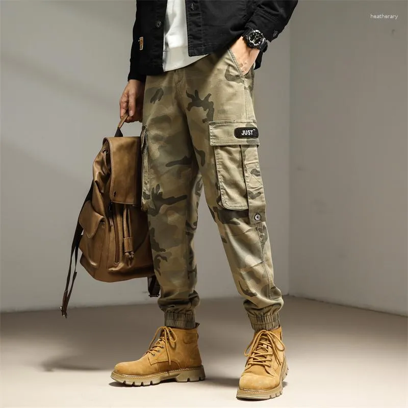 Calças Masculinas de Camuflagem Causal Cargo Punk Street Wear Slim Joggers Calças de Cintura com Vários Bolsos Roupas da Moda Masculina