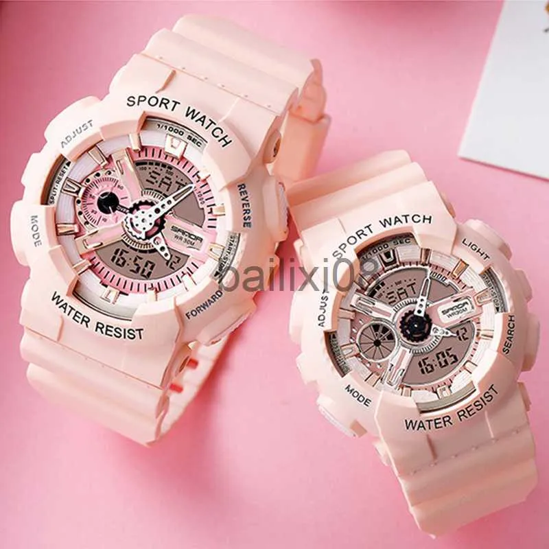 기타 시계 여성 남성 감시 Sanda Top Brand Luxury Pink Lover Watch Clock Quatz LED 디지털 스포츠 손목 시계 남성 방수 J230728