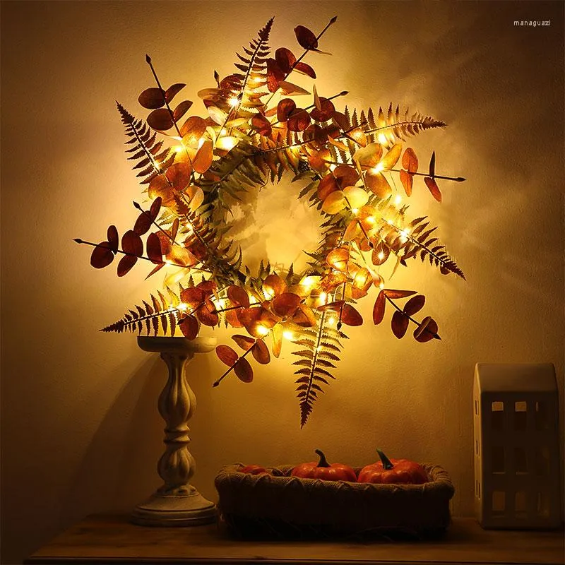 Fleurs décoratives 1 PC Plante Artificielle Guirlande 46 CM Argent Feuille LED Lumière Maison Automne Thanksgiving Halloween Décoration-72039R18