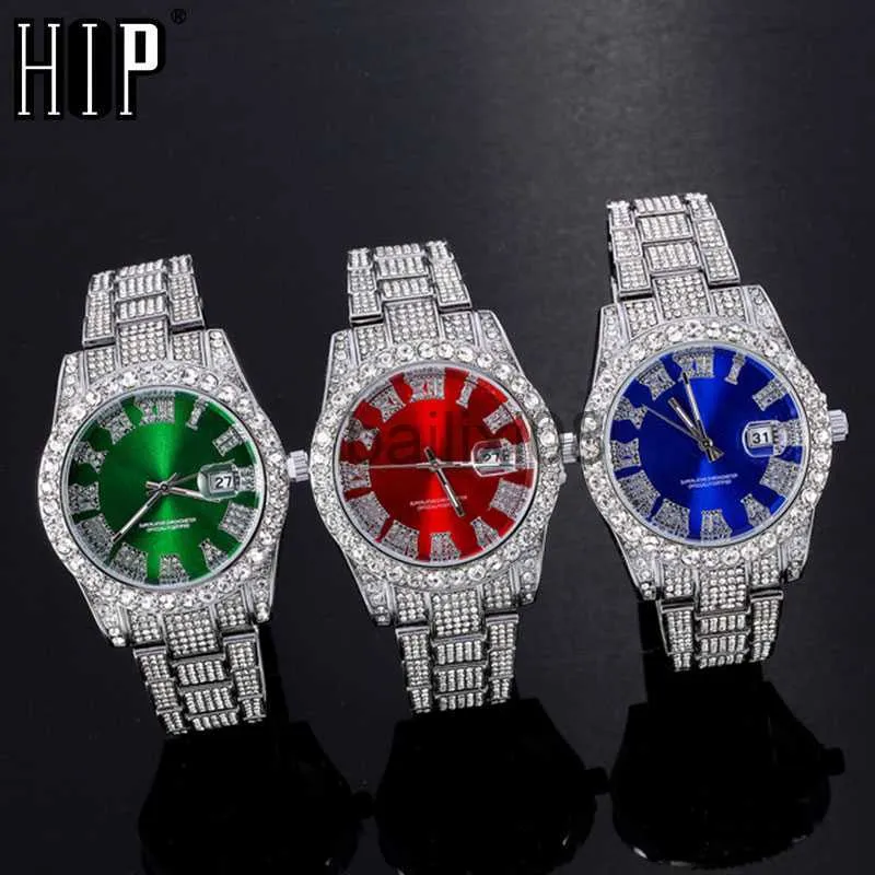 Outros Relógios Hip Hop Full Iced Out Relógios Masculinos Luxo Date Quartz Relógios de Pulso Com Micropaveado Cubic Zircon Relógio Para Mulheres Homens Jóias J230728