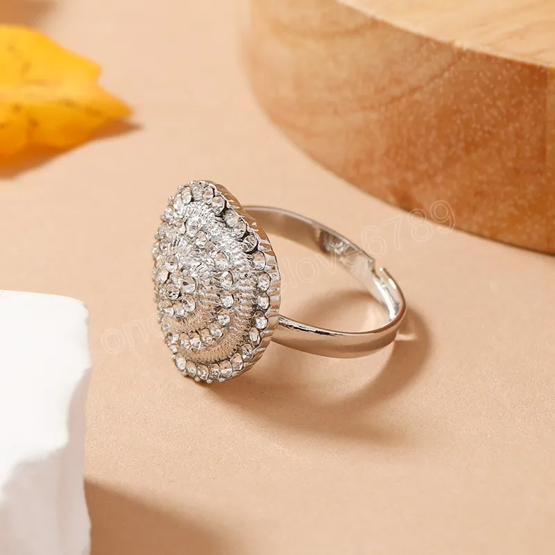 New Fashion Simple Bright Love Heart Crystal Full Rhinestone Ring Anello regolabile femminile Gioielli di fidanzamento matrimonio