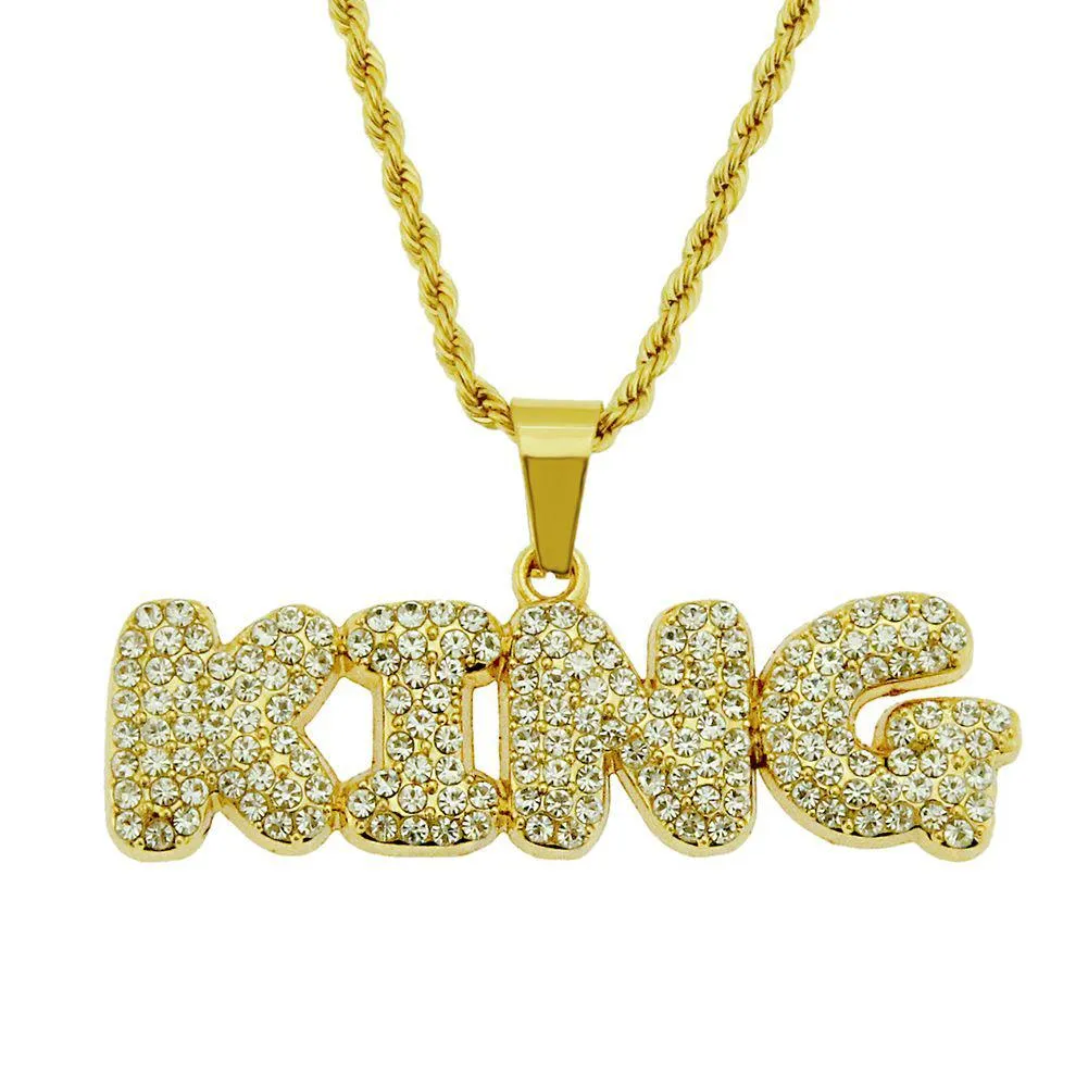 Pendant Necklaces Mens Iced Out Necklace Fashion Hip Hop Jewelry Gold Sier Twisted Rope Chain Personality Alphabet Letter King Gift Fo Dhtt5