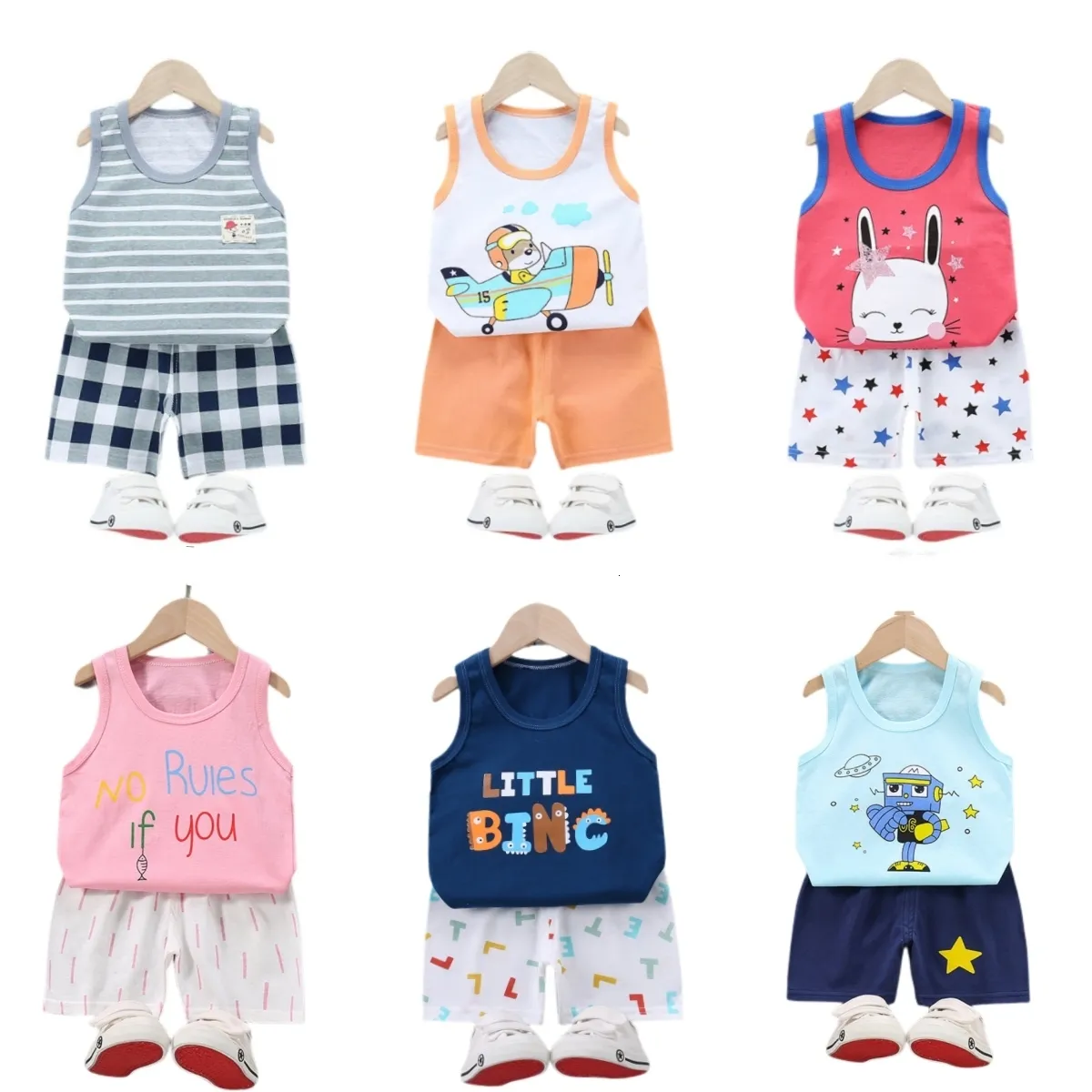 Kleidung Sets Sommer Kinder Baumwolle Weste Anzug Jungen Mädchen Ärmellose Set Baby Casual Nette 2 Stück Kinder Kleidung 230731