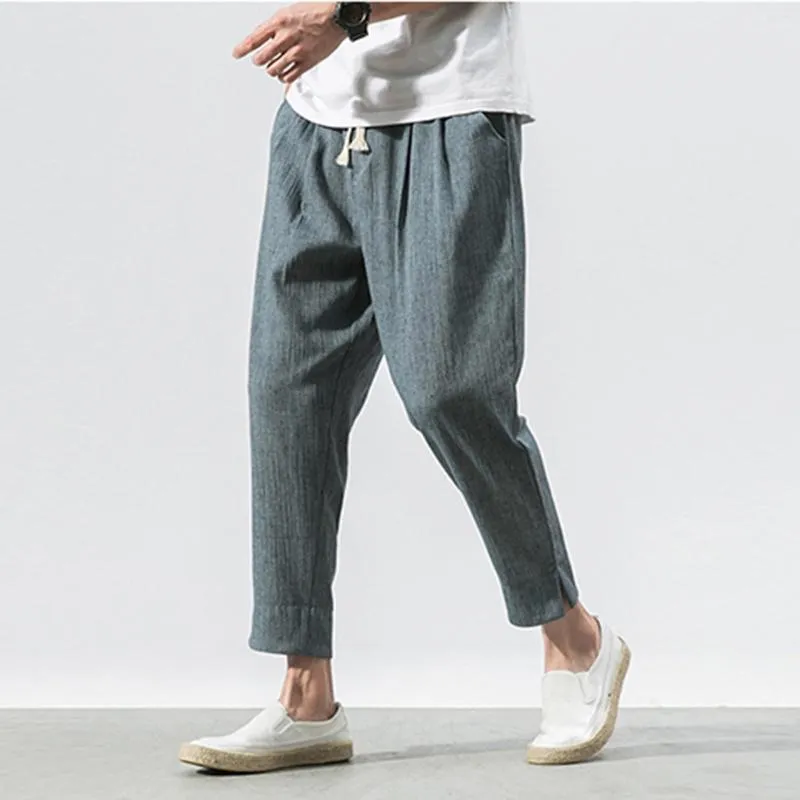 Pantaloni da uomo Estate All-Fiammifero Confortevole Traspirante Cotone sottile Lino Stile cinese Bloomer sciolto Quotidiano corto