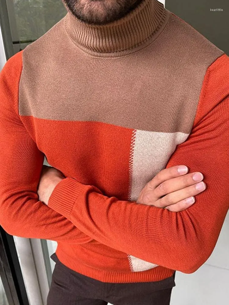 Men's Sweaters Men Orange Slim Fit Turtleneck Knitted Sweater